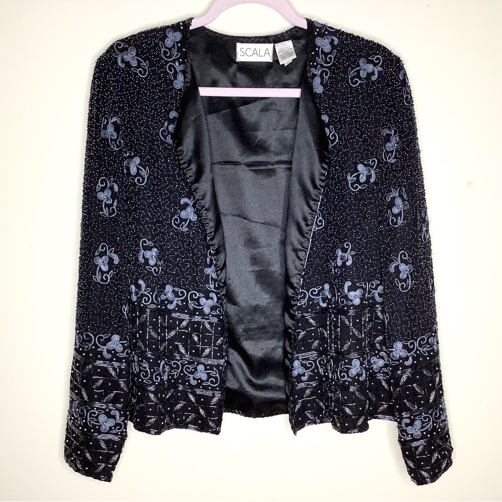 < Vintage Scala Beaded Jacket Size Large > - image 1